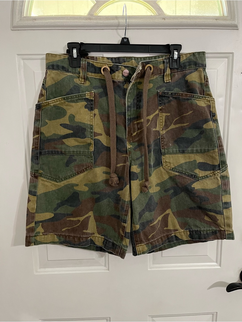 Women's Camo Jean Shorts with Drawstring Waist - Green Camo